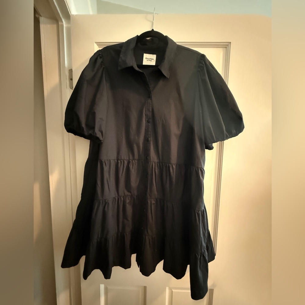 Abercrombie & Fitch - Poplin Puff Sleeve Shirt Dress Black XL